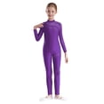 thumbnail image 4 of YiZYiF Kids Girls Sparkle Long Sleeve Full Body Leotard Unitard for Ballet Gymnastics Dance Skating Purple 14, 4 of 7
