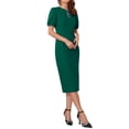 thumbnail image 3 of INSPIRE CHIC Women's Formal Sheath Dress Puff Sleeve Keyhole Round Neck Midi Pencil Dresses M Dark Green, 3 of 4