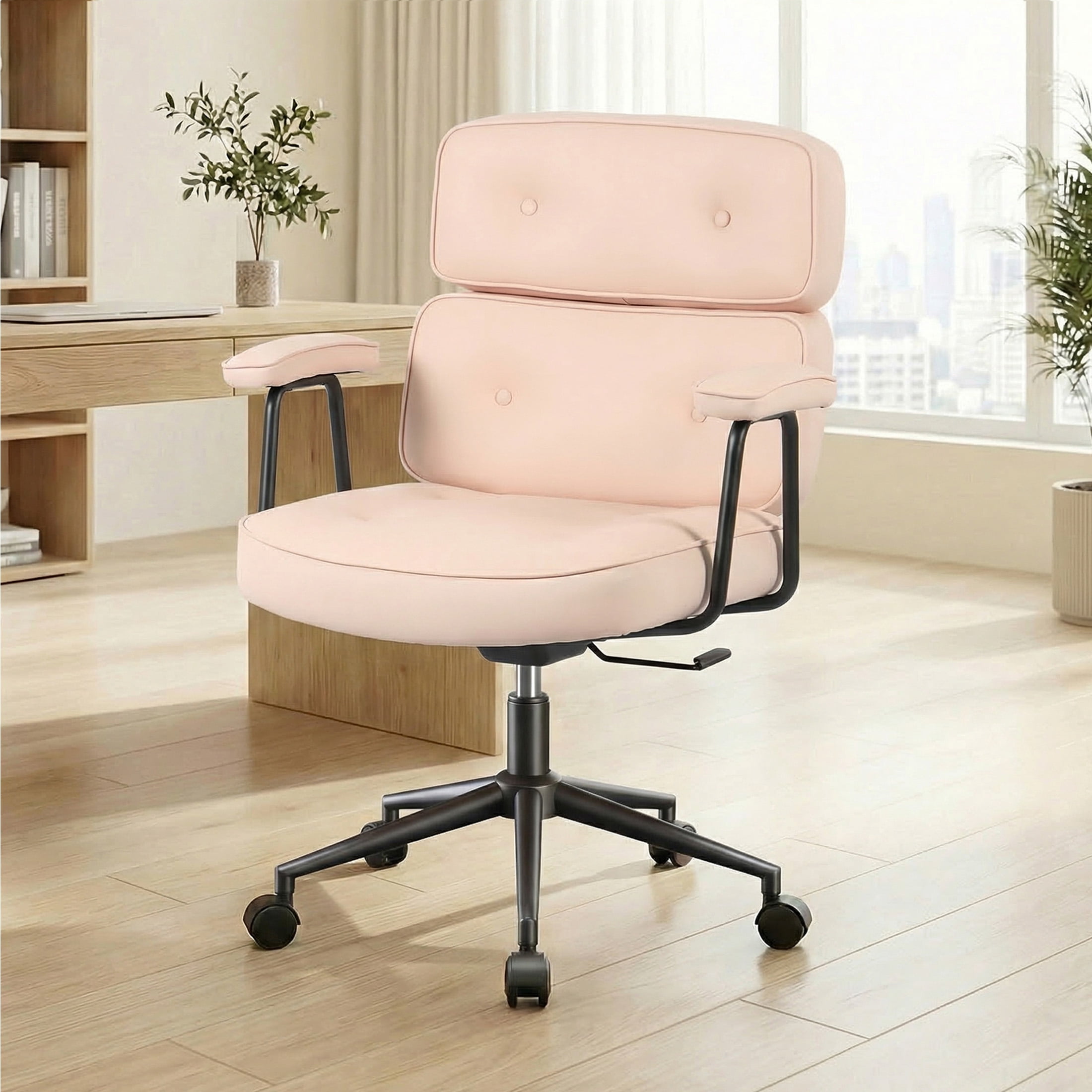 edx PU Leather Home Office Chair, 350LBS Heavy Duty, 8 Hours Ergonomic High Back Desk Chair with Lumbar Support, Pink