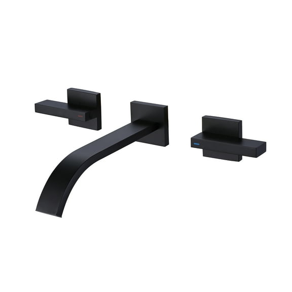Two Handles Wall Mounted Bathroom Sink Faucet, Brass Three Hole Basin Faucet, Matte Black