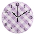 thumbnail image 4 of Lilac-white Plaid Pattern Round Wall Clock Silent Analog Battery Operated Gold Pointer Home Decor 9.84" Diameter, 4 of 11