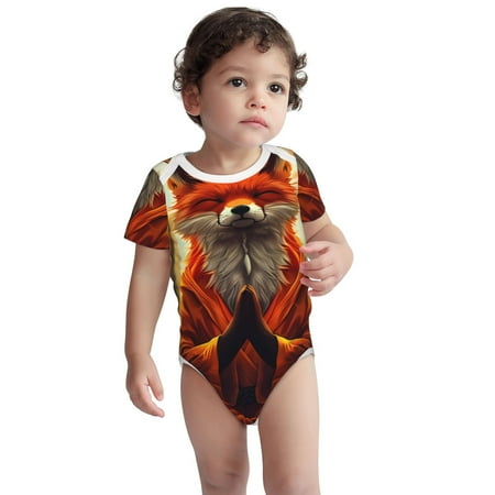 

Kdxio Maple Leaf Meditating Fox Pattern Unisex Baby Cotton Short Sleeve Bodysuits-6 Months