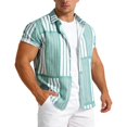 thumbnail image 2 of Mens Spring Summer Outdoor Shirts Short Sleeve Button Down Striped Shirts Lightweight Vacation Beach Shirt Mint Green XXL, 2 of 6