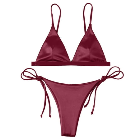 WELOIJEVBE G String Thong Bikini Sets For Women Sexy Swimwear Beach Wear Trendy Bikinis Swimsuits Triangle Tops Tie Side Bottoms Cheeky Brazilian Thongs Swim Suits 2 Piece 2025 Vacation Beachwear