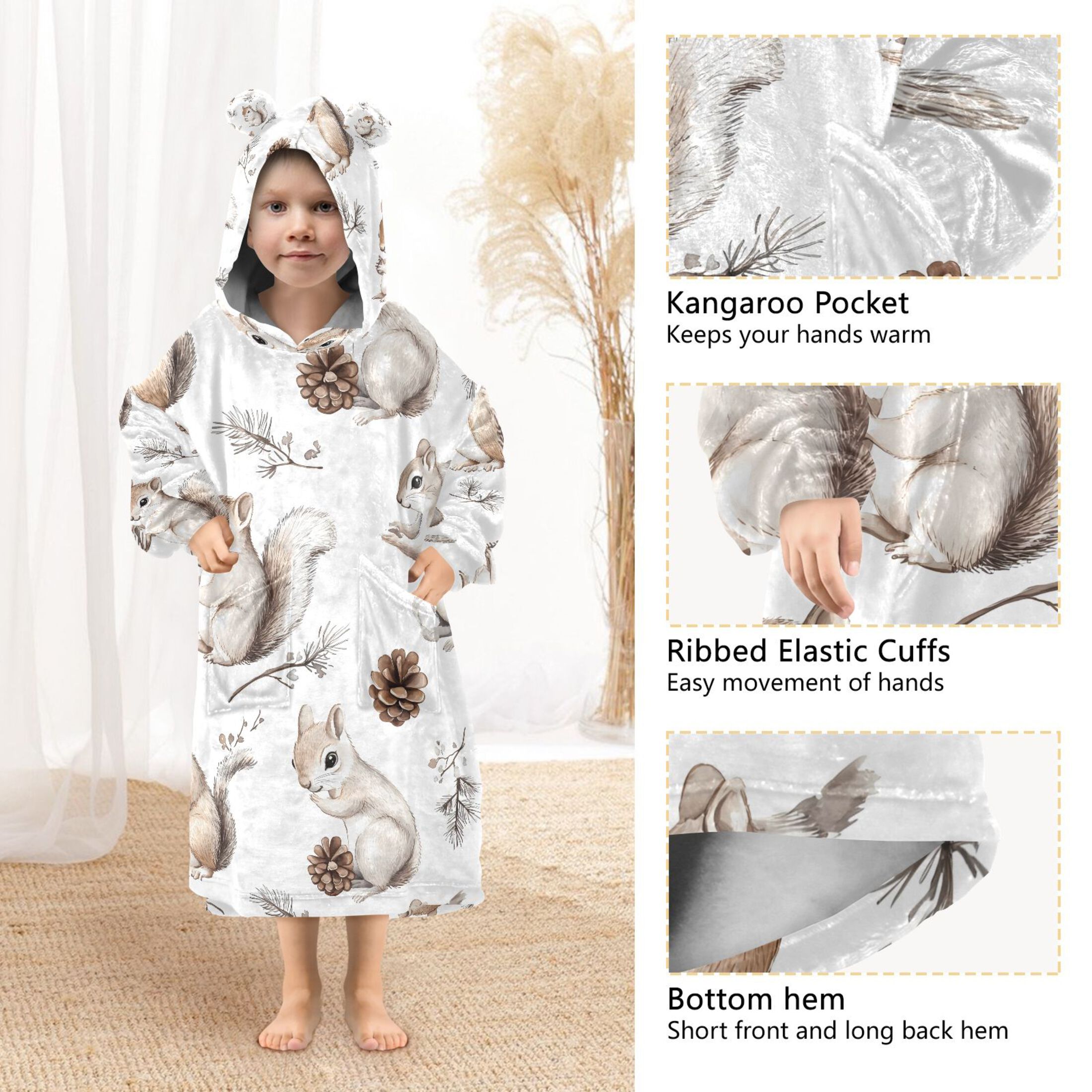 joogoo Blanket Hoodie for Squirrels Cute Oversize Sweatshirt 3-14 YR L