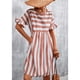thumbnail image 1 of Vestido a rayas Moda casual Una línea Volantes Manga corta Estampado a rayas Vestido a media pierna fluido informal, 1 of 6
