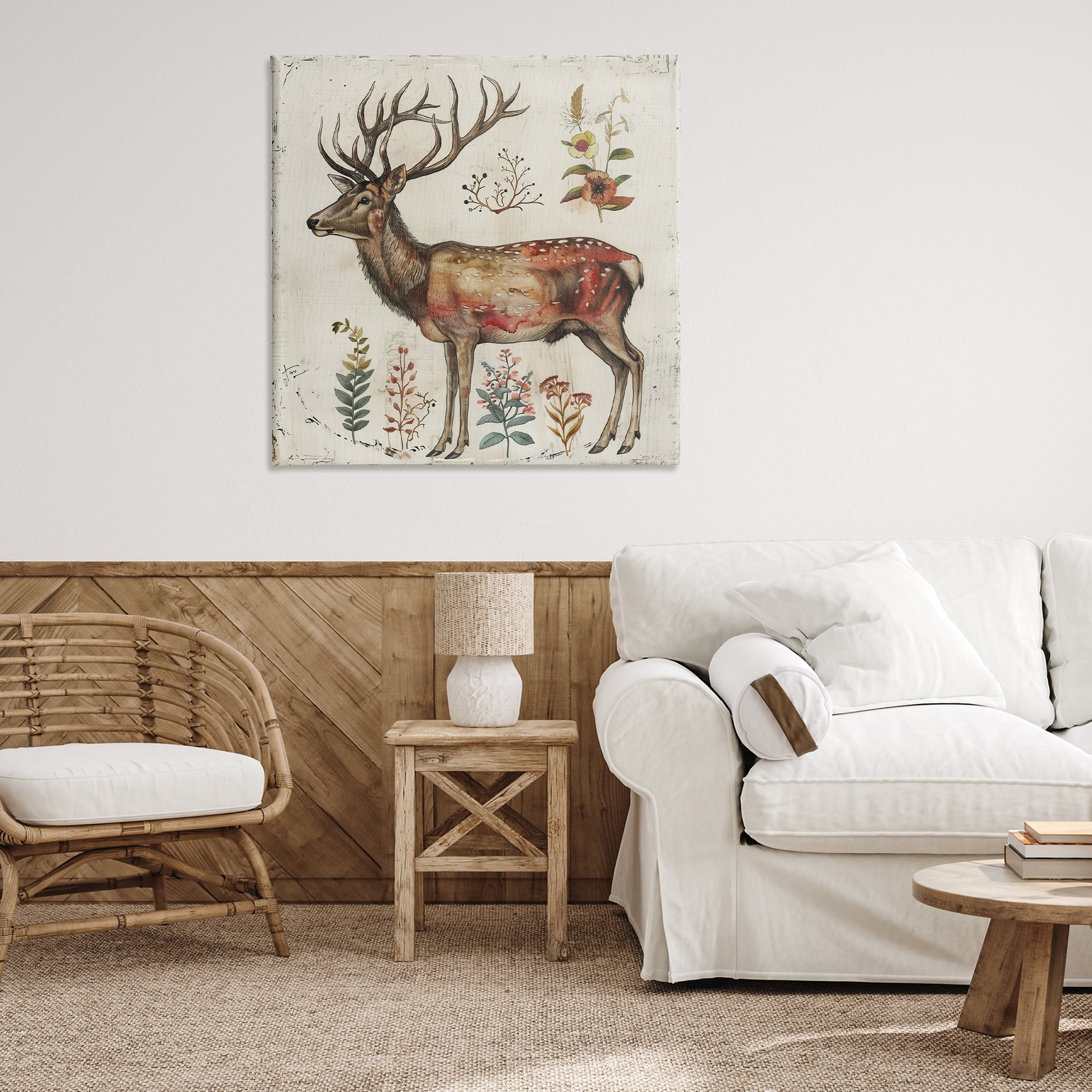 Stupell Industries Forest Elk with Botanicals Animals & Insects Painting Gallery Wrapped Canvas Art Print Wall Art, 36 x 36