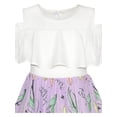 thumbnail image 6 of Sunny Fashion Girls Cold Shoulder Dress Chiffon Ruffle Sleeves White And Purple Tulip Floral Print 6 Years, 6 of 8