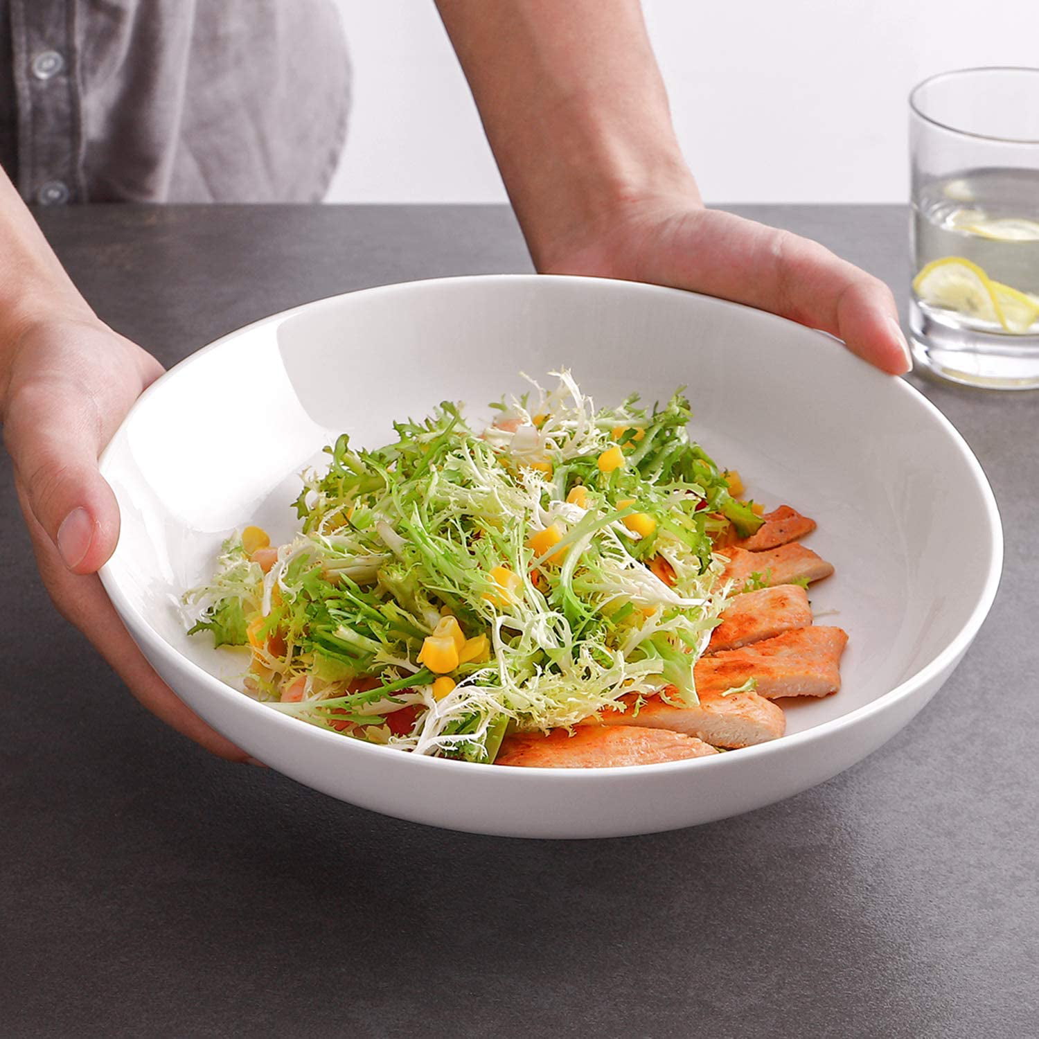White Pasta Dinner Salad Bowls Wide Rimmed Bowl 253mm 10" - x12