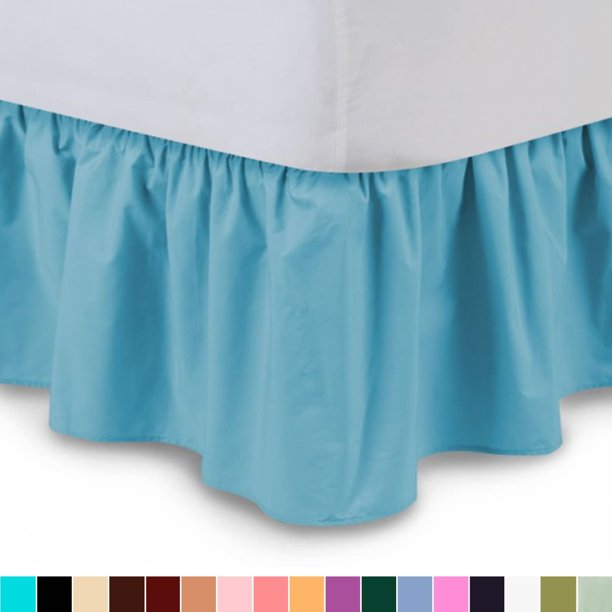 Ruffled Bed Skirt (King, Aqua) 14 Inch Drop Dust Ruffle with Platform