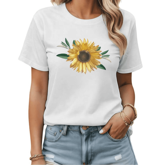 Vibrant Sunflower Botanical Graphic Tees Womans T shirt Black/White S-5XL Shirts Casual Daily Tops