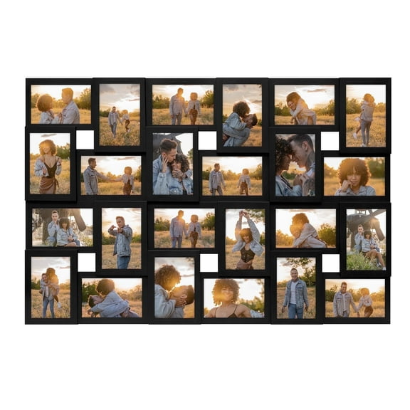 Hello Laura Rustic 24-Socket Gray Collage Photo Frame 4 x 6 Pictures with Large Family and Friend Decor