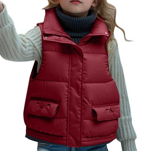 Busydd Girls Vest 6-15 Years Solid Color Sleeveless Unisex Kids Puffer Jacket Comfortable Stand Collar Boys Winter Coat with Pockets 8-9 Years