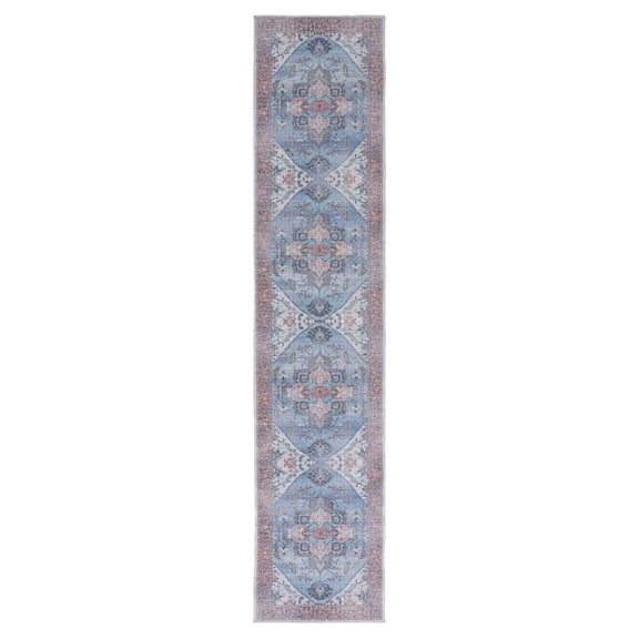 SAFAVIEH Serapi Flora Oriental Machine Washable Runner Rug, Blue/Ivory, 2' x 9'