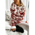 thumbnail image 4 of Women's Fashion Winter Christmas Knitted Long Sleeve Round-Neck Sweater for Fall and Winter, Cozy and Festive, Great as Christmas Sweaters for Women and Christmas Gifts,Red,Size XL, 4 of 9