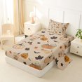 thumbnail image 2 of Feelyou Happy Halloween Pumpkin Twin Sheets, Spooky Coffee Maple Leaf Bedding, Khaki, 3pcs, 1 Flat Sheet, 1 Fitted Sheet and 1 Pillowcase, 2 of 5