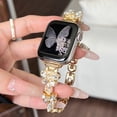 thumbnail image 2 of Butterfly Bracelet Compatible with Apple Watch Bands 41mm/40mm/38mm Slim Bling Jewelry Metal Strap, Shiny Diamond Wristband Replacement for iWatch Series 8/7/SE/6/5/4/3/2/1,Gold, 2 of 6