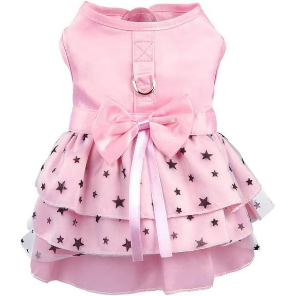Dog Dress with Leash Ring, Princess Multi-Layer Pleated Skirt Pentagram Bow Pet Dress for Small Dog Puppy Cat Pink #2