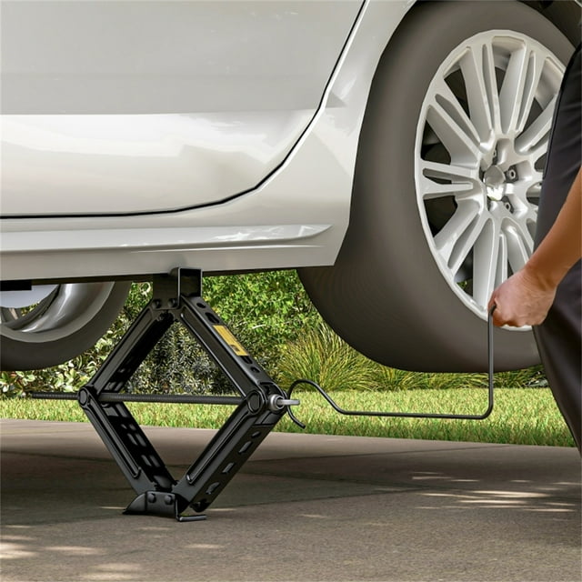 Portable 2-Ton Steel Scissor Jack – Compact Black Car Jack for Vehicle Maintenance & Roadside Assistance, 17.7" Lift Height