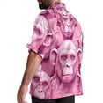 thumbnail image 3 of Pink Monkey Gorilla Men's Hawaiian Shirt, Short Sleeve Printed Button Down Beach Casual Tops, Summer Spread Collar Men's Shirts, 3 of 6