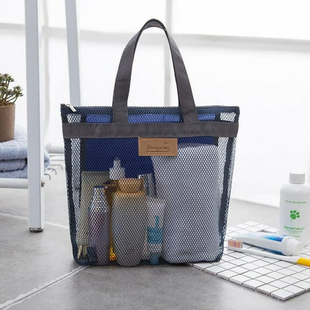Organizador de maquillaje de malla shamjiam colgante artículos de tocador Azul