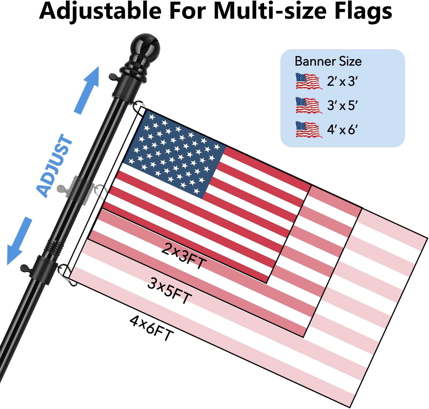 Rongsi Outdoor Flag Pole, American Flag 6ft Flag Pole Kit - Flag Pole for Home Garden Patio Residential and Commercial - Professional Metal Flag Pole (Black)