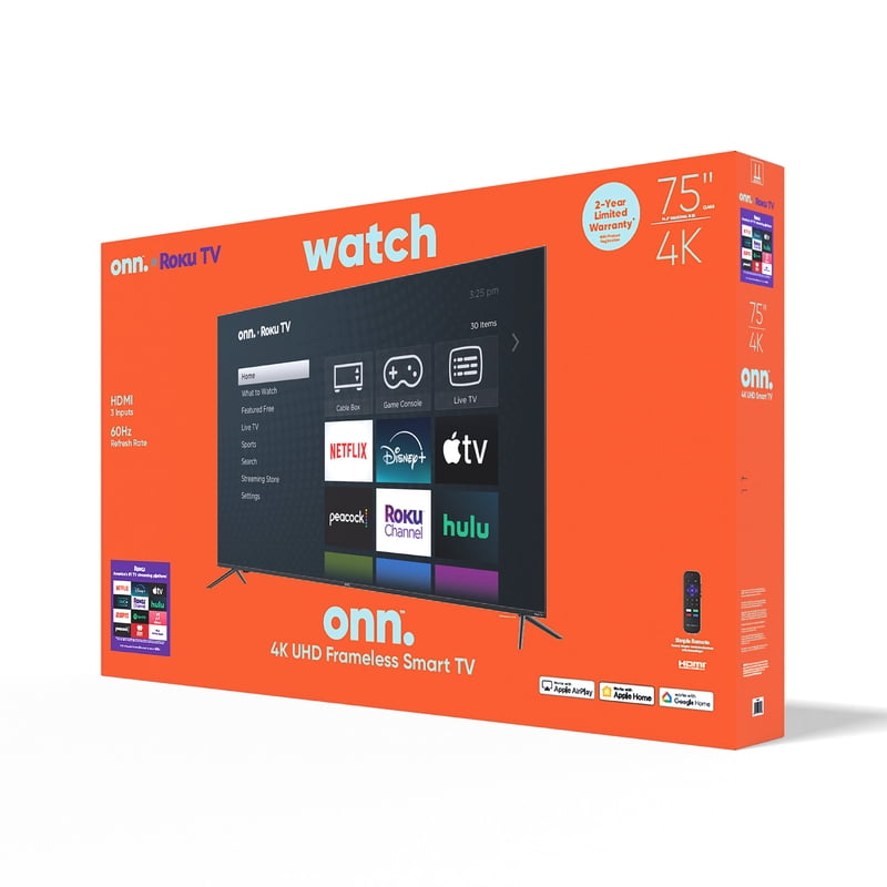 onn 75" Class 4K UHD Roku Smart Television, 100044717 gallery view