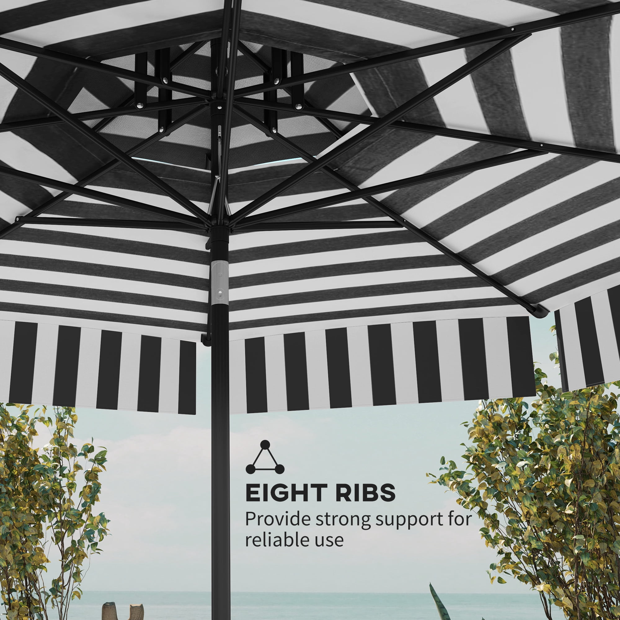 Outsunny 8.6FT Patio Umbrella, UPF 30+ Outdoor Market Umbrella, 2-Tier Vented Patio Table Umbrella with Crank, 8 Ribs, Push Button Tilt, Black