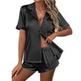 thumbnail image 2 of Voncos Silk Pajamas for Women Short Sleeve Sleepwear 2 Piece Sets Satin Tops and Shorts Outfit New Arrivals- Black, 2 of 7