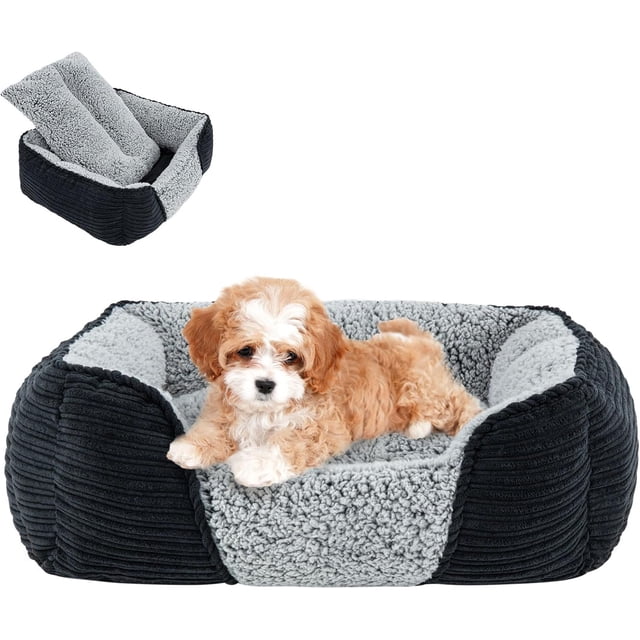 Washable Dog Bed with Removable Cushion for Medium Small Dogs Easy to Wash Pet Sofa Bed with Side Rectangle Bolster Cat Bed Calming Cuddle Puppy Bed Slip Bottom CM