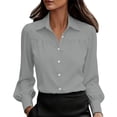 thumbnail image 2 of ClodeEU Women Classic Lapel Collar Long Sleeve Button Down Shirt,Casual Slim Fit Office Formal Blouse Gray,Women's Plus L, 2 of 7