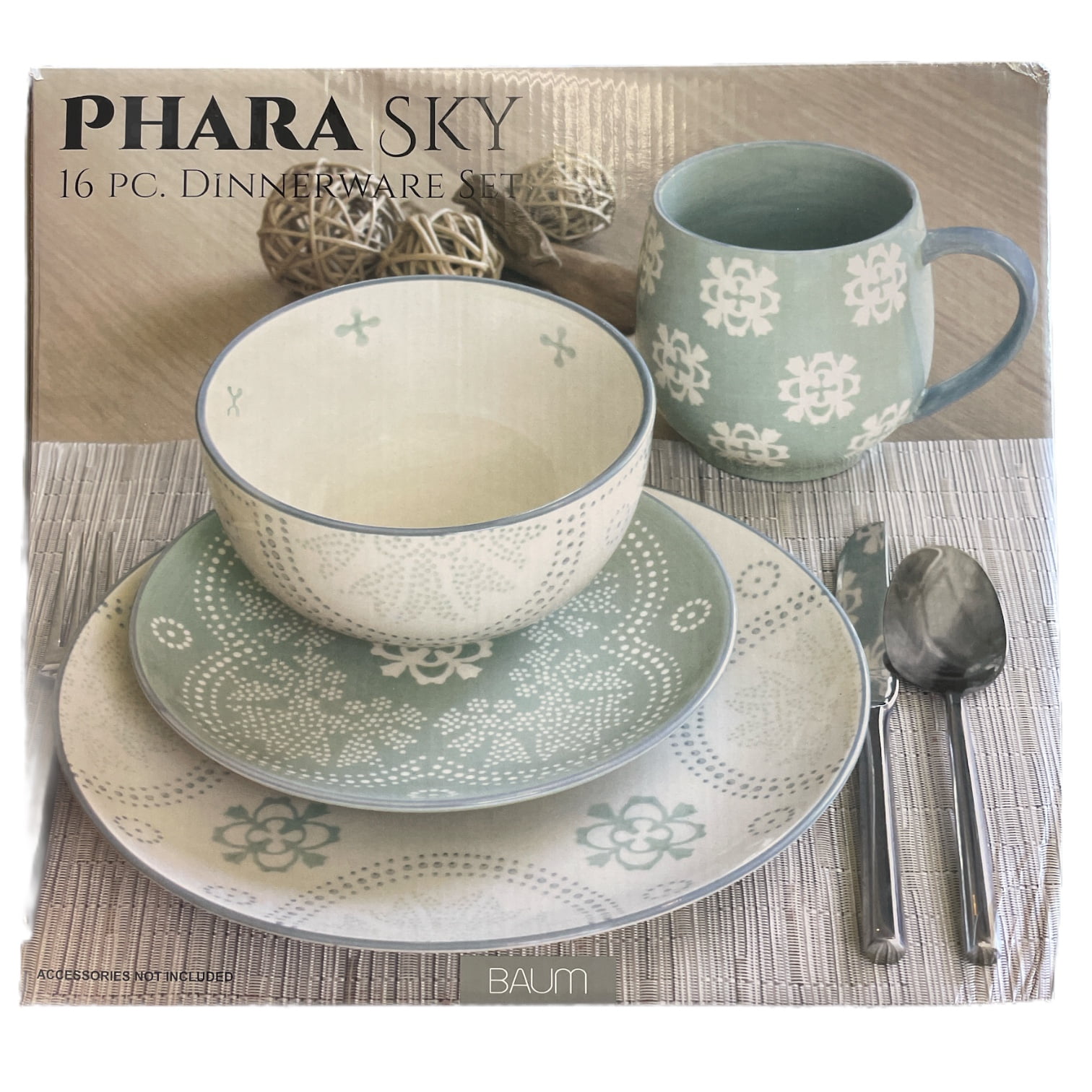 Baum Phara Sky Dinnerware Set, 16 Piece, Sky Blue