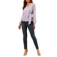 thumbnail image 2 of INSPIRE CHIC Women's V Neck Swiss Dots Blouse Lantern Sleeve Tie Waist Chiffon Peplum Top XS Lavender Purple, 2 of 7