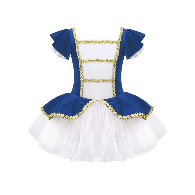 Lejafay Robe de Cirque pour Filles, Col Carré, Manches Courtes, Combinaison Décorée, Déguisement de Carnaval, Fête sur Scène, Bleu Royal 8