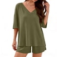 thumbnail image 2 of Edvintorg Two Piece Sets for Women Summer v Neck short Sleeve Short Sets Sweatsuit with Pocket Matching Loungewear Travel Outfits, 2 of 5
