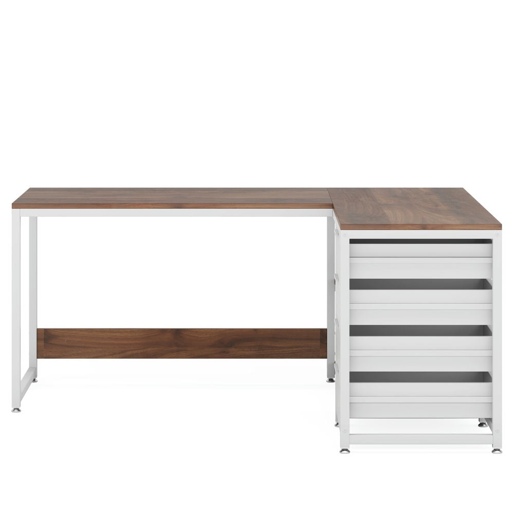 Spaco 59" L-Shaped Desk, Reversible Corner Desk with Drawers & Shelves,Desk for Indoor as Home, Office, Walnut