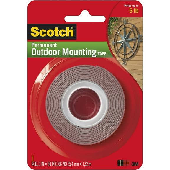3M Permanent Outdoor, Holds 5 lbs, Scotch 4011 Exterior Mounting Tape, 1 in x 60 in, 1"x60"