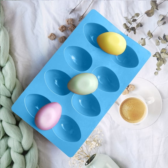 Easter Egg Silicone Mold for Baking, 8 Cavity Food-Grade Chocolate Molds, Non-stick Egg Shaped Easter Freezer Molds, DIY Baking Supplies Tools Set for Cake, Jello, Ice Cream, Dessert