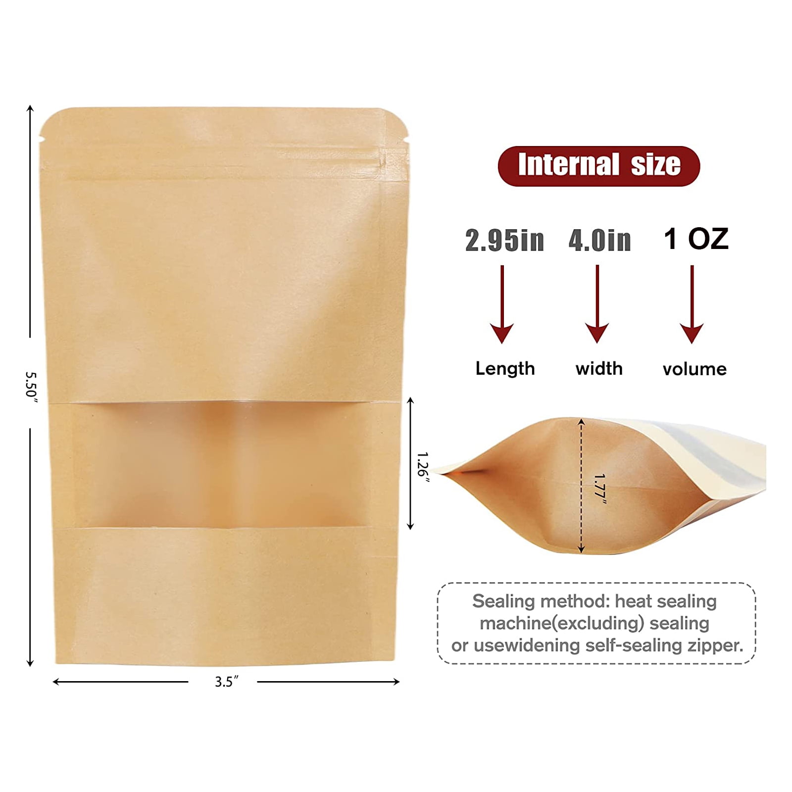 Muka 100 Pcs Heat Sealable Stand Up Pouch Bags with Tear Notch and Frosted Window, Storage for Food, 16 OZ, 7 x 11 x 2.4 Inches, 7 mil
