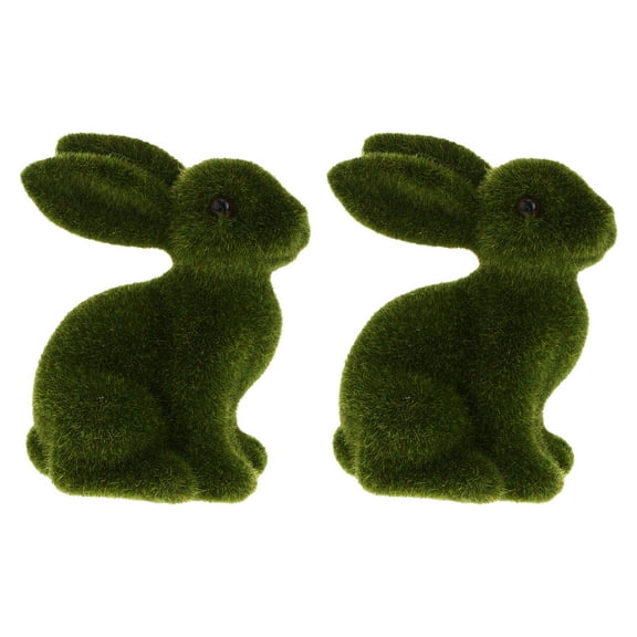 Nicehomfit Moss Flocked Sitting Bunny Rabbit Simulated Rabbit Adornments Green Simulation Moss 2Pack