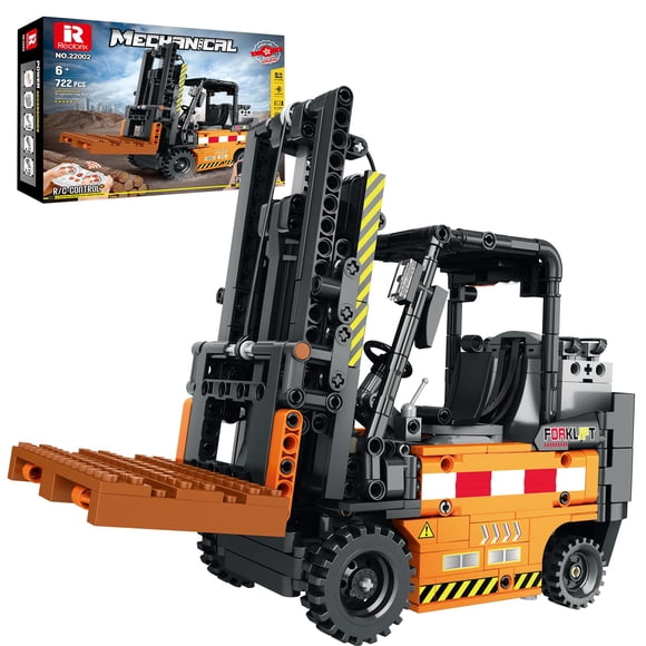 Reobrix Forklift Truck Building Block Kit, RC Forklift Toys APP Remote Control Construction Machinery Set 22002, Shelf Lifted Truck, Engineering Buil