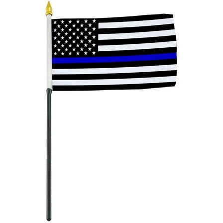 USA Police Thin Blue Line Memorial 4"x6" Flag Desk Table Stick Staff Sewn Edges