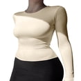 thumbnail image 2 of Femmes Chemise à Manches Longues Slim Fit Cou Basique Pull Tops, 2 of 5