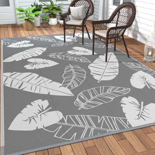 DEORAB Outdoor Rug for Patio Clearance,6'x9' Waterproof Mat,Reversible  Plastic Camping , Black & Gray 