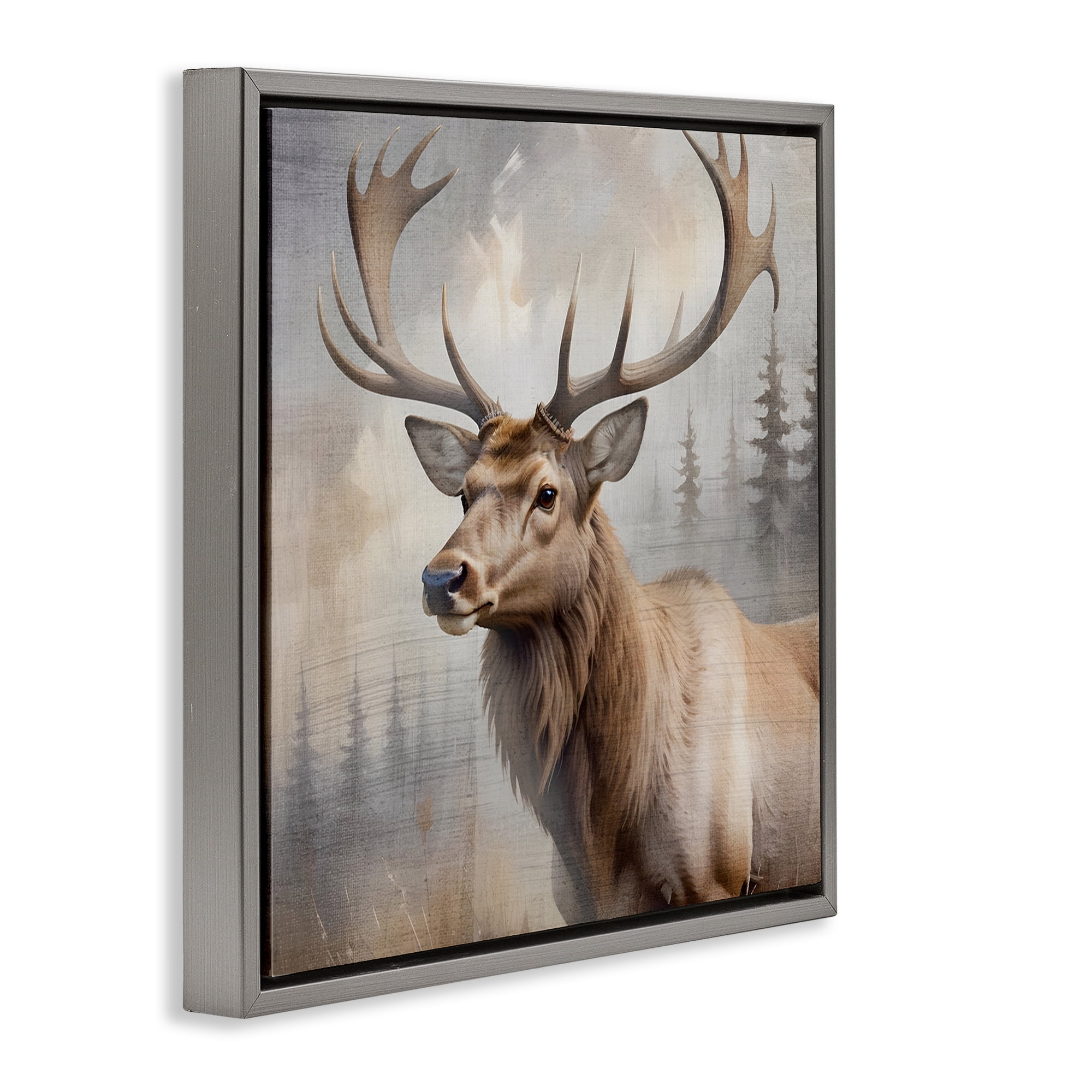 Stupell Industries Graceful Forest Stag Gray Framed Floater Canvas Wall Art, design by Susan Arnot