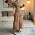 thumbnail image 4 of TIHLMK Women's Long Sleeve Crew Neck Bodycon Dresseses Shirred Waist with Pleated Maxi Skirt, 4 of 7