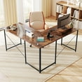 thumbnail image 4 of Gymax L-Shaped Reversible Computer Desk 2-Person Long Table w/Monitor Stand Rustic Brown, 4 of 10