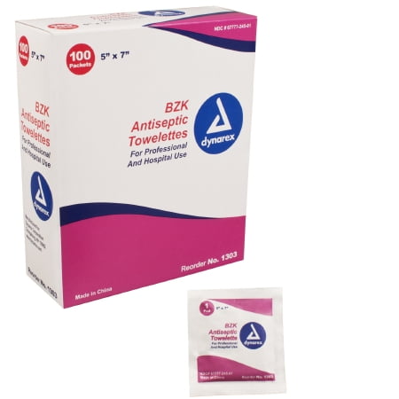 - Dynarex Personal Wipe BZK (Benzalkonium Chloride), Lavender Scent, Individual Packets, 10 Boxes of 100 Wipes