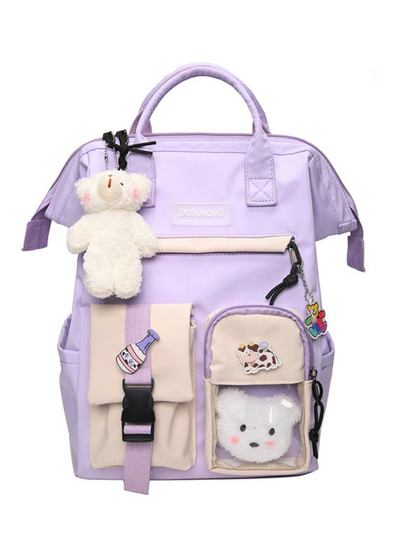 Large Capacity Bookbag Backpack School Bag Daypack Laptop Knapsack Travel Computer Rucksack Purple Backpack+3 Badges