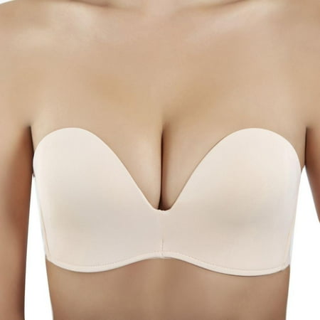 

Pretty Comy Strapless Pushup Bras for Women Wireless Non-Slip Invisible Underwear Bra Seamless Bralette Lingerie 2Pack